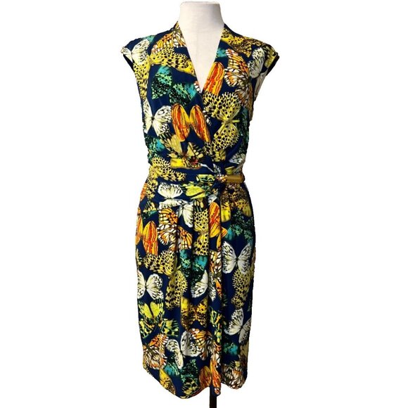 Ellen Tracy Dress 14 Colorful Butterfly Stretch Career Church Washable NEW - Picture 1 of 11